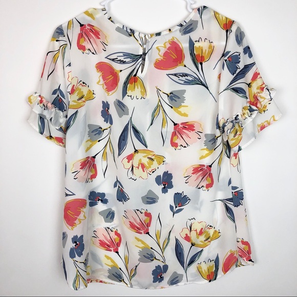 Van Heusen Floral White Short Sleeve Blouse - Picture 5 of 9